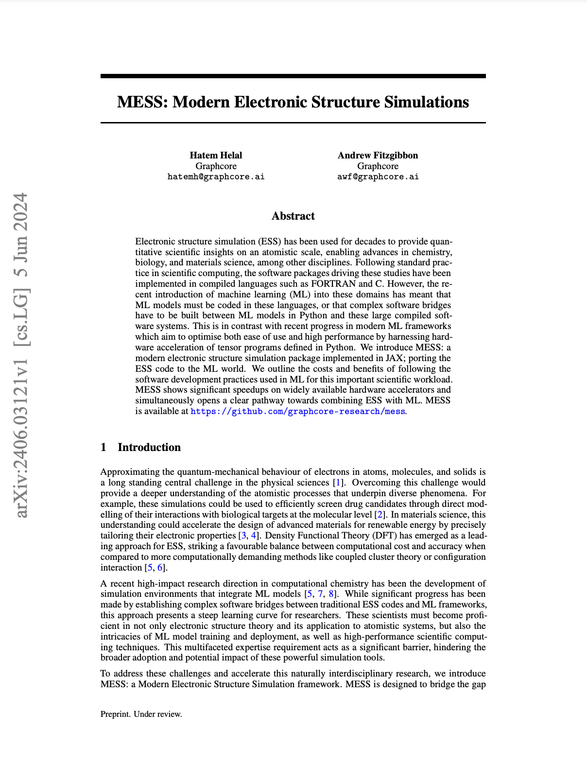 Graphcore: MESS: Modern Electronic Structure Simulations