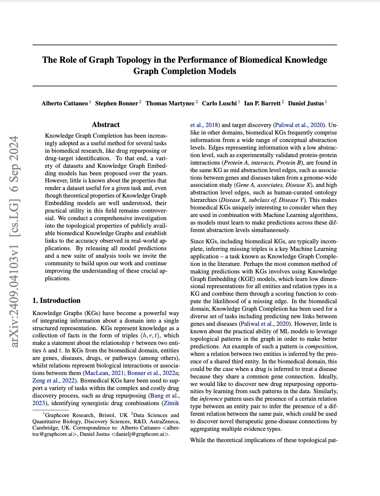 AstraZeneca & Graphcore Research: The Role of Graph Topology in the Performance of Biomedical Knowledge Graph Completion Models